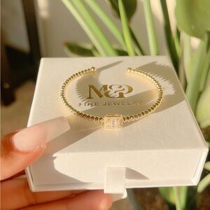 Gold Cuff Bracelet with Pavé Square Accent